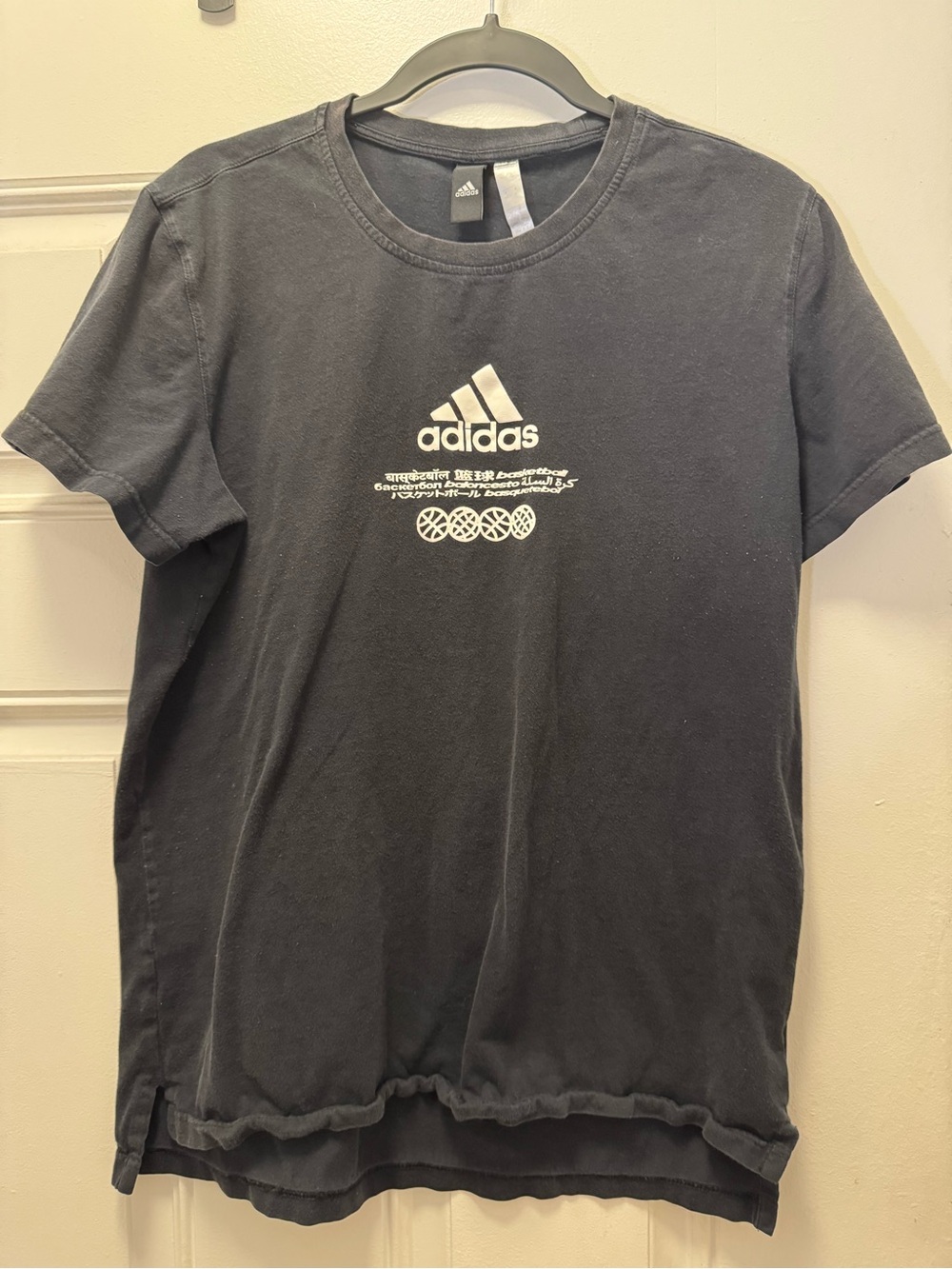 adidas Black Tee with White Logo and Basketball Graphic 0097